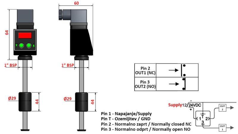 ELEKTROMAGNETISCHER FÜLLSTANDSMESSER l-200mm