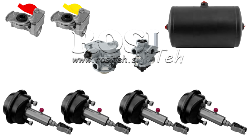 JUEGO DE FRENOS HIDRÁULICOS DE AIRE PARA REMOLQUE SISTEMA COMPLETO DE DOBLE CIRCUITO 4 CILINDROS