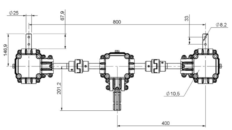 SADA PŘEVODOVEK 1:1.44 (27HP-20KW) PRO ROZMETADLO L:800 Z ŠEDÉHO ŽELEZA S BEZPEČNOSTNÍM SYSTÉMEM