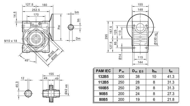 PMRV-110 РЕДУКТОР ЗА ЕЛЕКТРИЧЕСКИ МОТОР MS132 (5.5-7.5kW) СЪОТНОШЕНИЕ 10:1