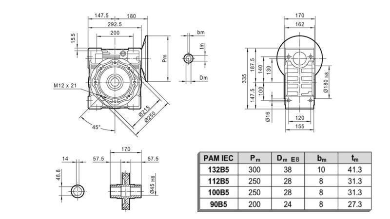 PMRV-130 REDUKTOR TIL ELEKTRISK MOTOR MS100 (4kW) FORHOLDSFORHOLD 40:1