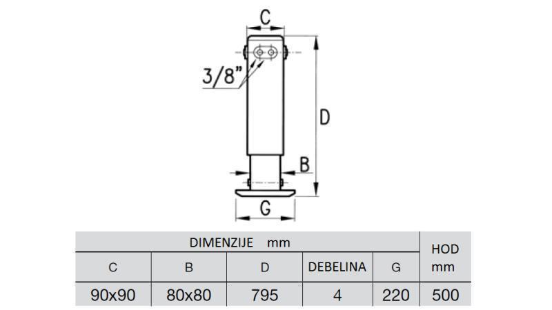HYDRAULIKBEIN ZWEIWEG 2.9 TON 400mm - DIMENSIONEN