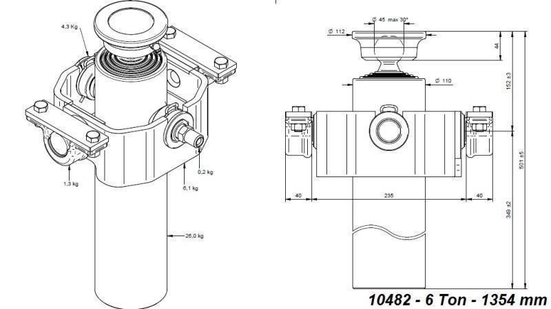 TELESCOPISCHER ZYLINDER KOMPAKT 4 GRAD 1354mm x110 -KUGEL