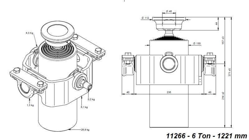 TELESCOPSKI CILINDAR KOMPAKTAN 6 STEPENI 1221mm x125 -LOPTA