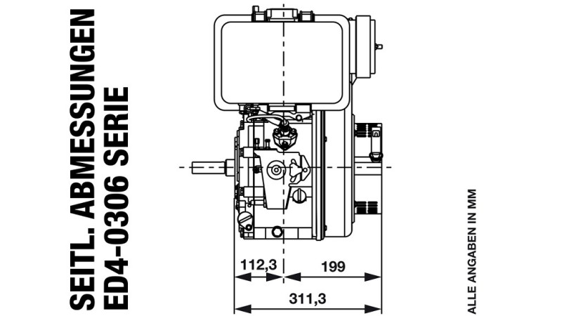 dieselmotor 306cc-4.5kW-3,600 RPM-H-KW25x63-manuell start