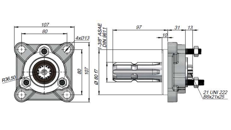 ADAPTATEUR P.T.O. POUR POMPE EN FONTE UNI MALE - 3 BOULONS