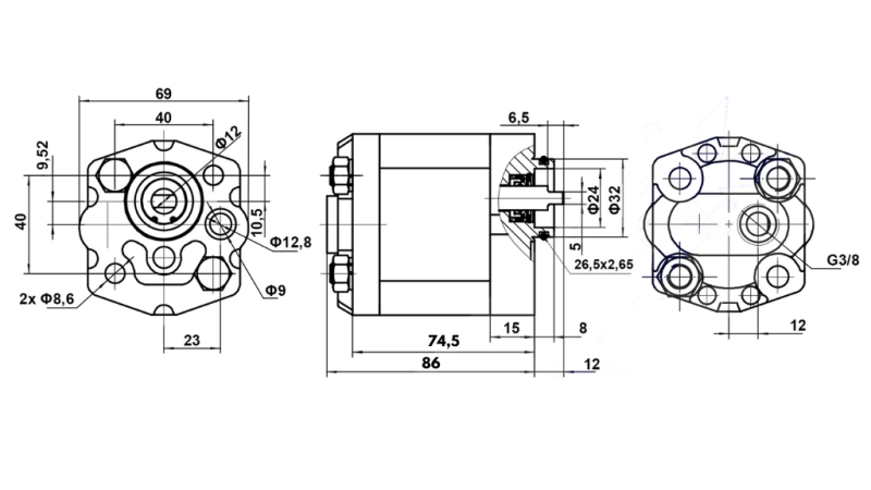 HYDRAULIC PUMP 10C2,7x302 2,7 CC RIGHT