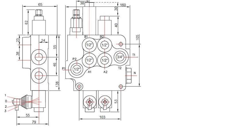 HYDRAULIC VALVE 2xP80 + FLOATING