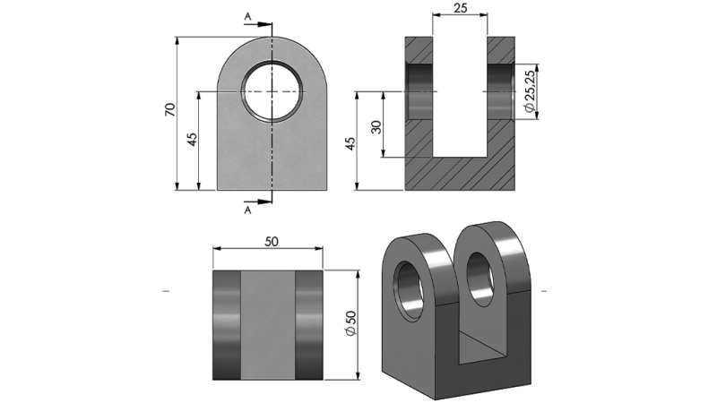 GAFLER TIL CYLINDER 50MM - FI25