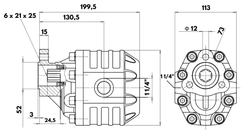 CAST IRON GEAR PUMP UNI40-87cc-220 bar LEFT